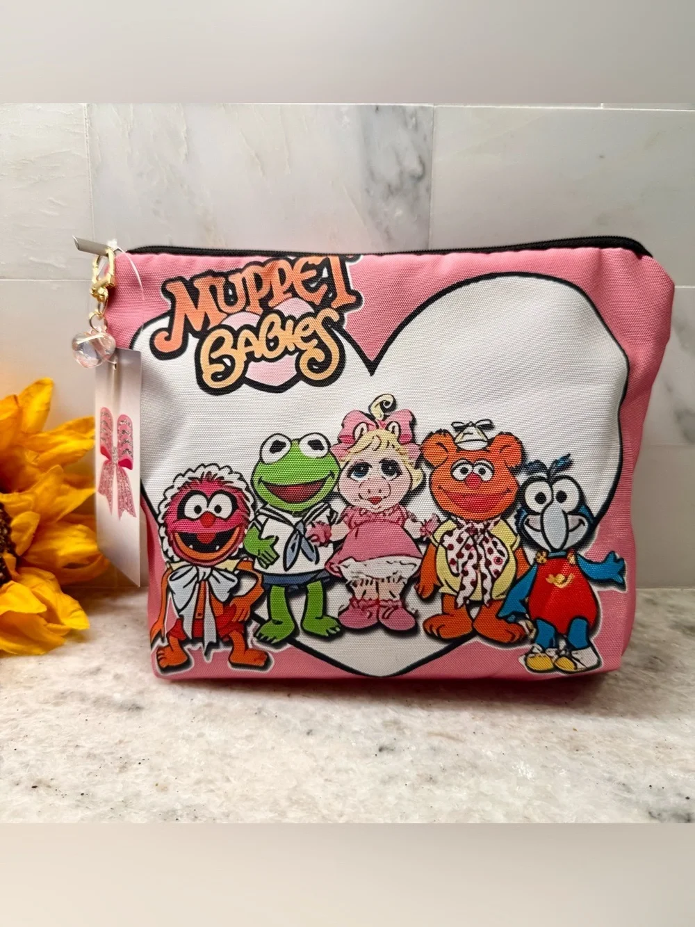New Retro 80s Style Muppet Babies Makeup Tech Pencil Zippered Bag w/ Charm 9”x7”